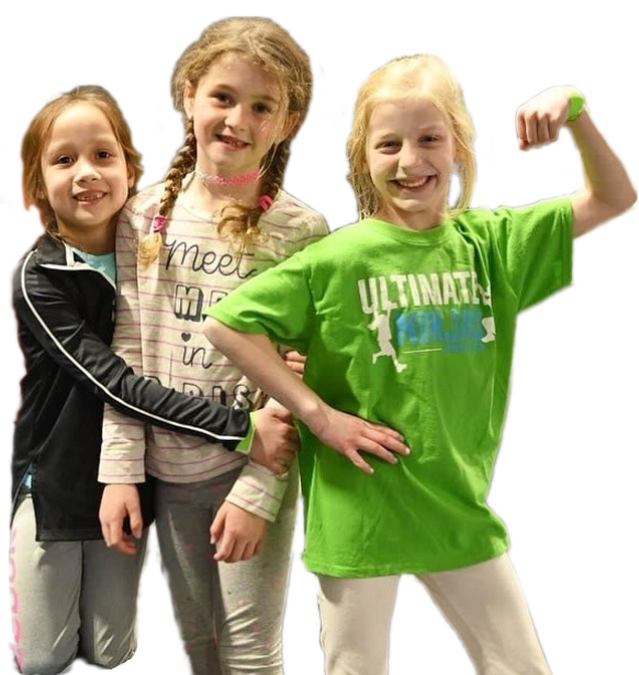 ninja training fun - three girls smile at camera 